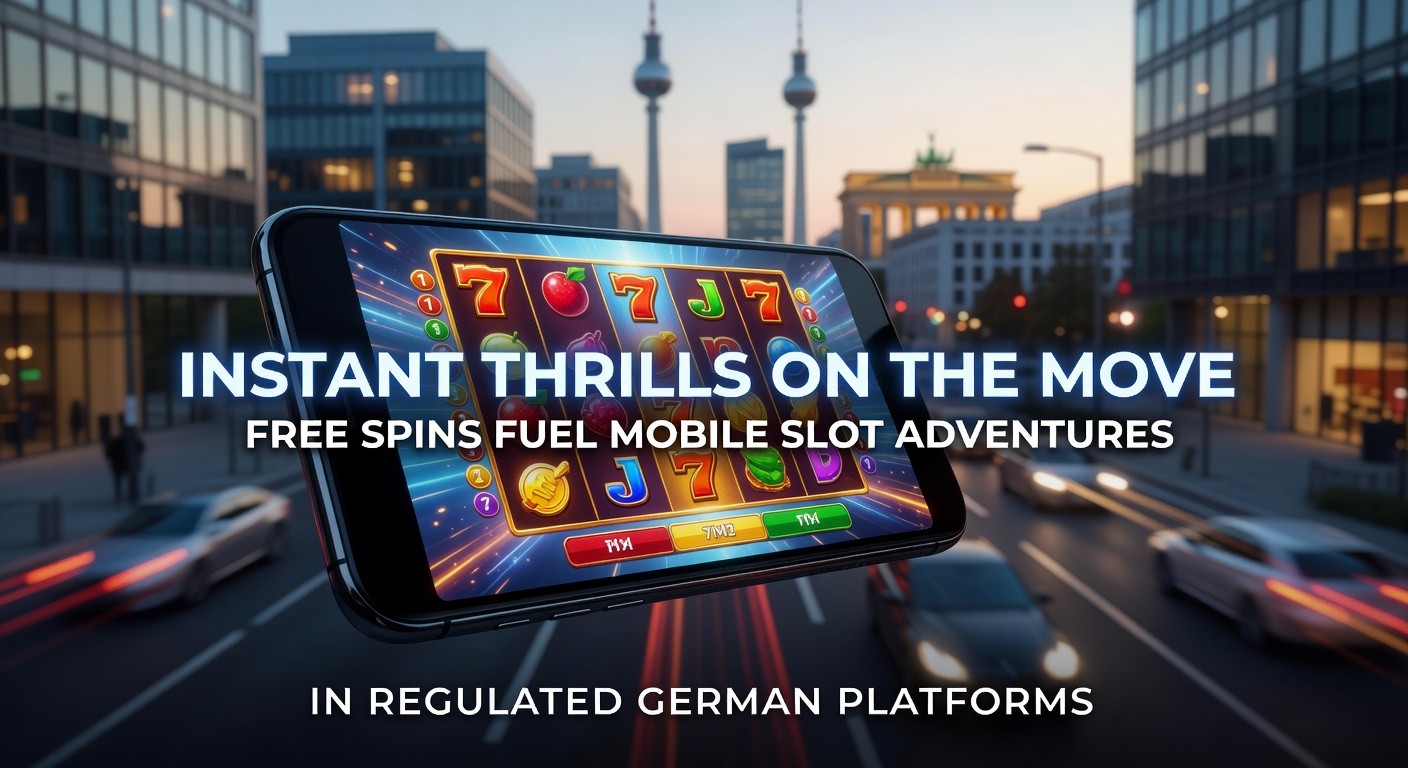 Smartphone mit leuchtenden Slot-Maschinen und Free-Spins-Symbolen auf einem regulierten deutschen Casino-App-Hintergrund, das mobile Spannung einfängt