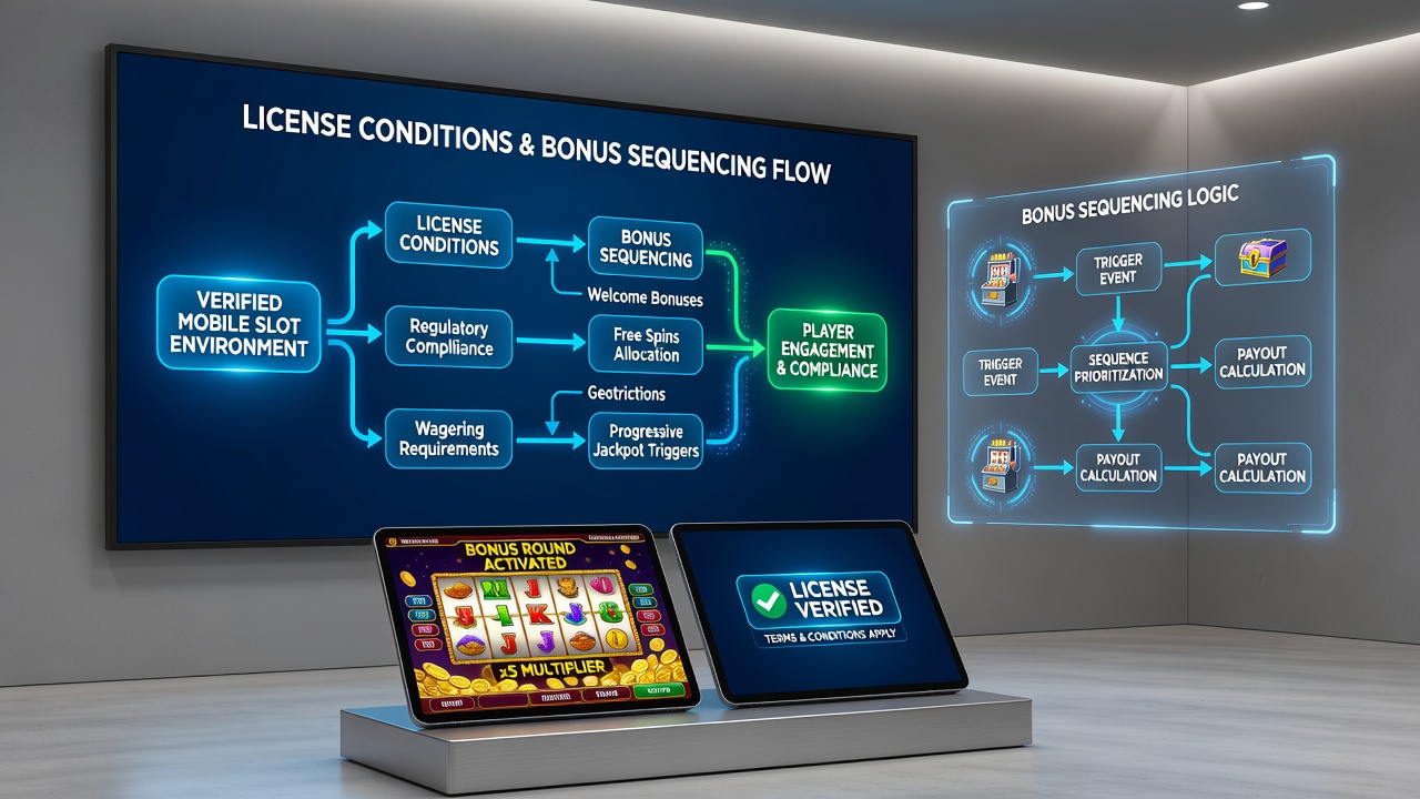 Mobile Slot-Oberfläche mit Bonussequenz-Anzeige unter Lizenzvorgaben